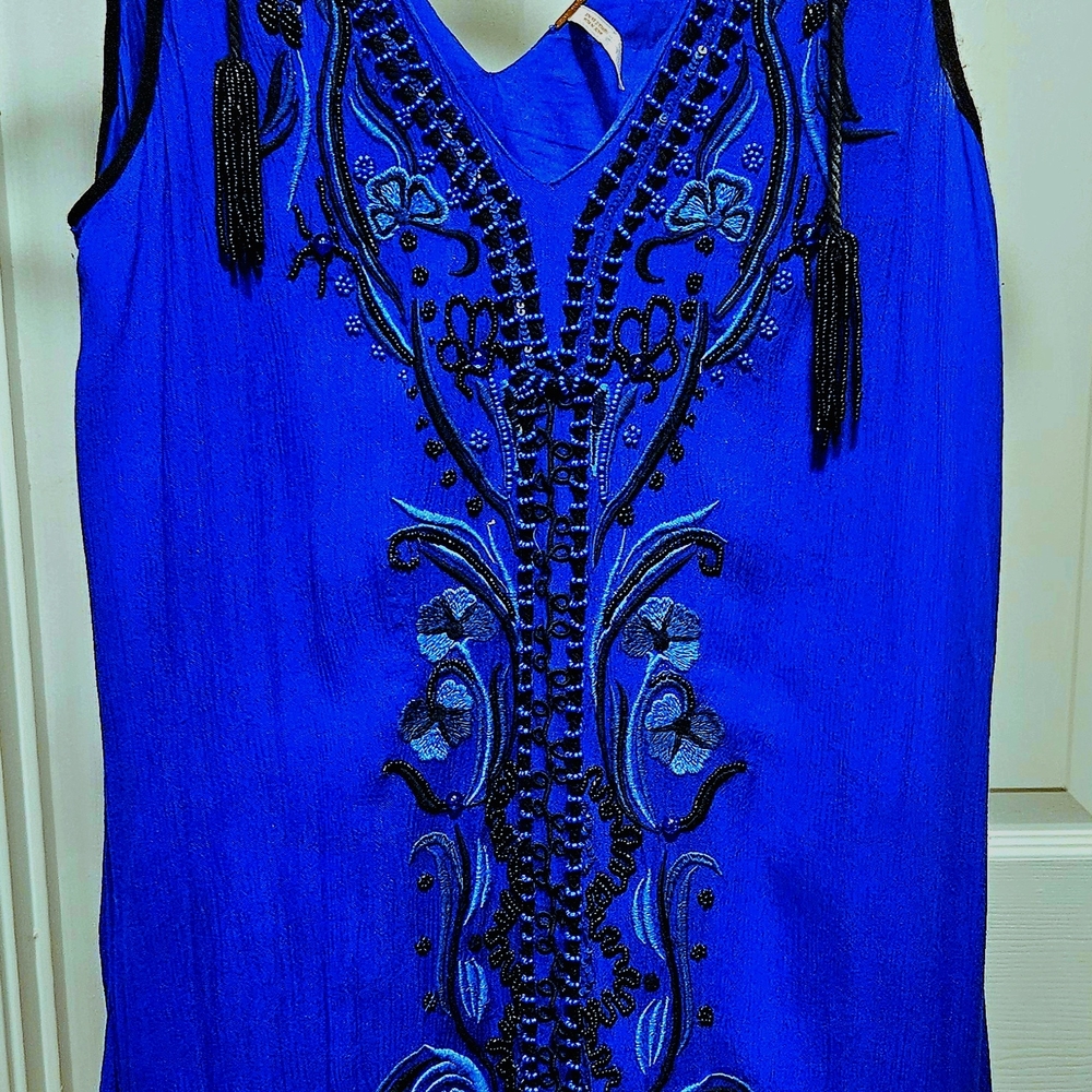 FREE PEOPLE Blue Embroidered Women's Dress